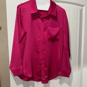 Pink Satin Button-Up Shirt